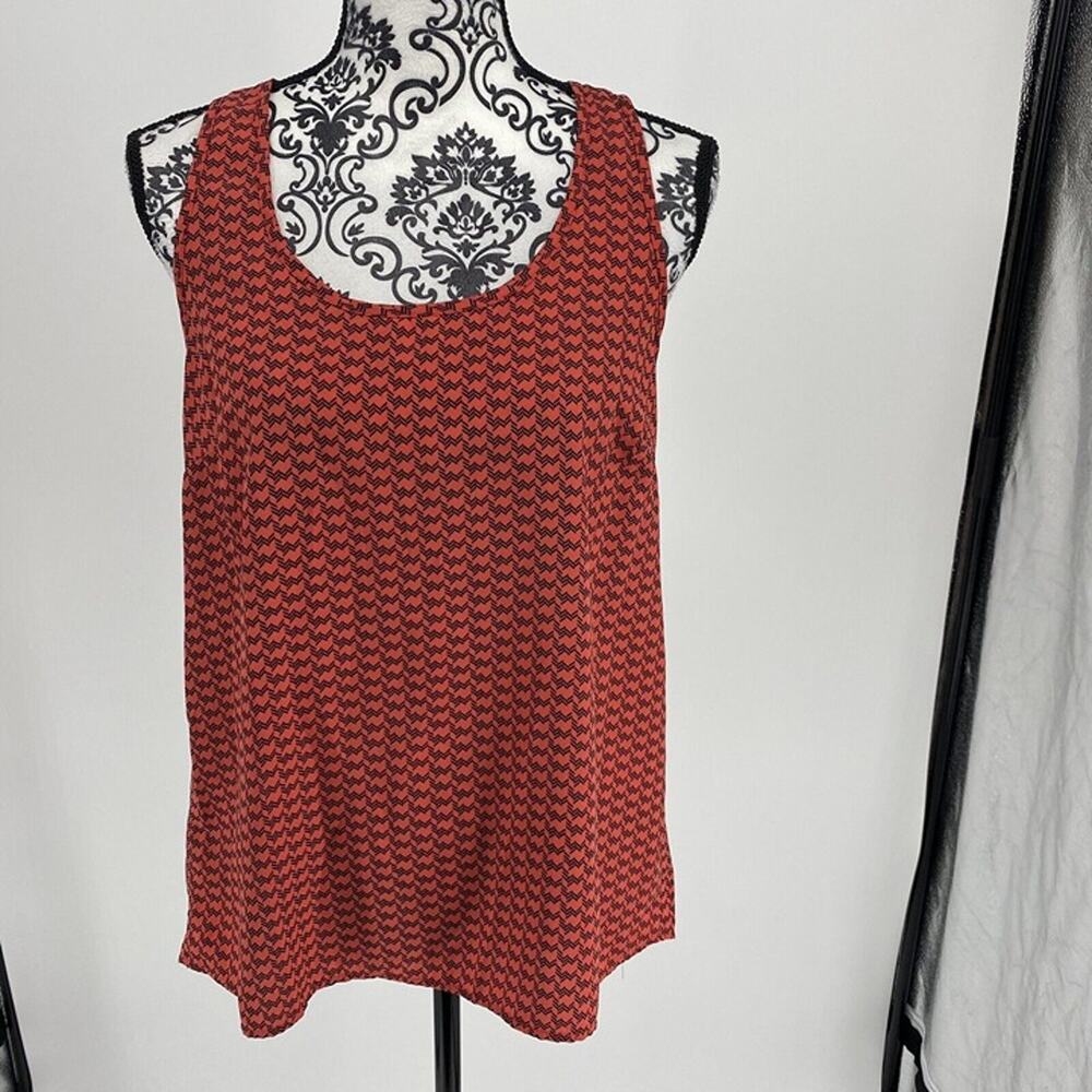 Anthro Brand Pleione Orange Black Curved Hem Scoop Neck Hi-low Tank Top. Sz Smal